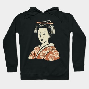 Japanese Geisha Linocut Print Hoodie